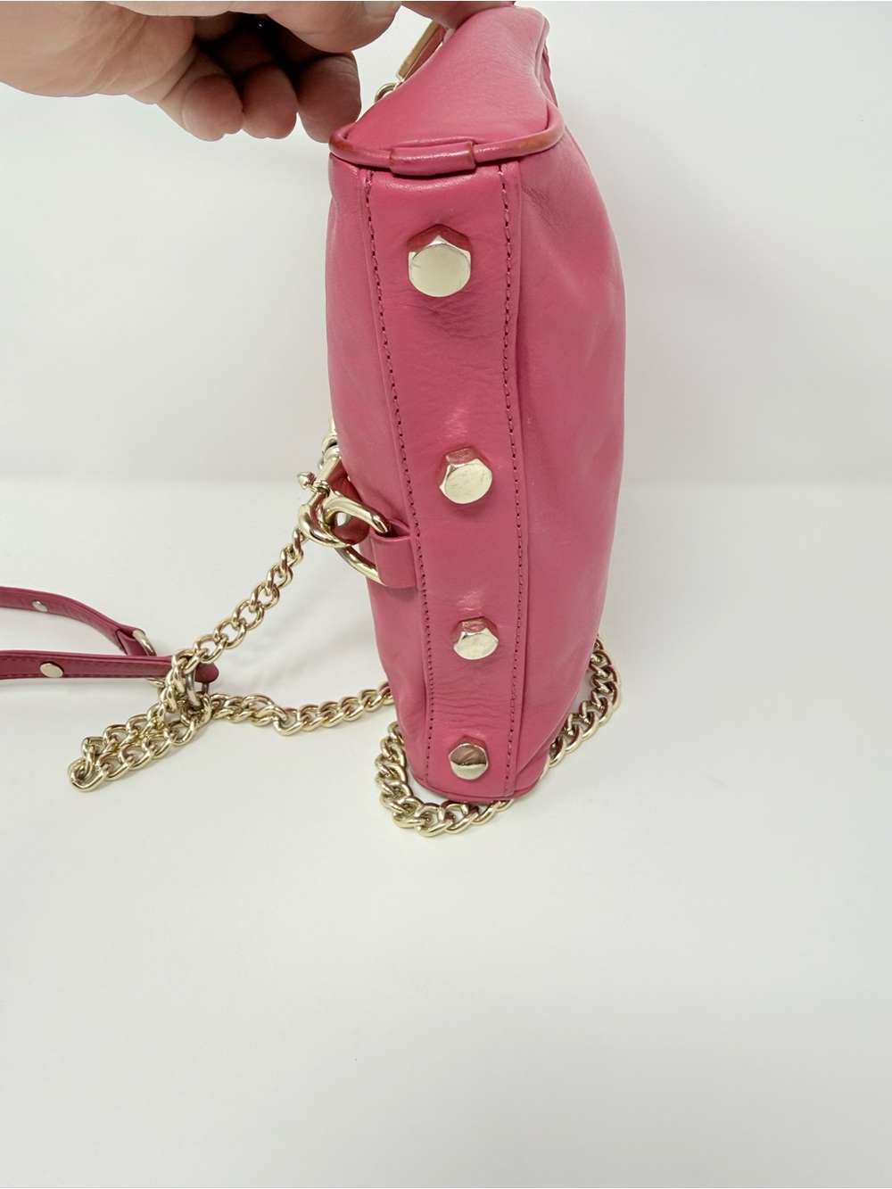 Rebecca Minkoff Mini M.A.C. crossbody bag in a berry or raspberry color - Picture 8 of 12